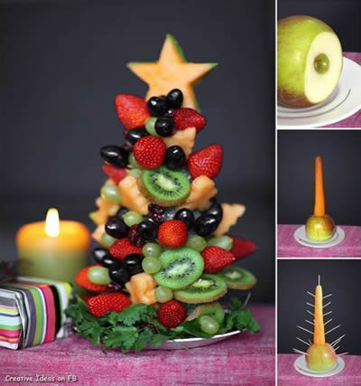 Árvore de Natal feita de frutas e legumes Árvore de Natal feita de frutas e legumes