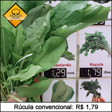Rúcula convencional: R$ 1,79
